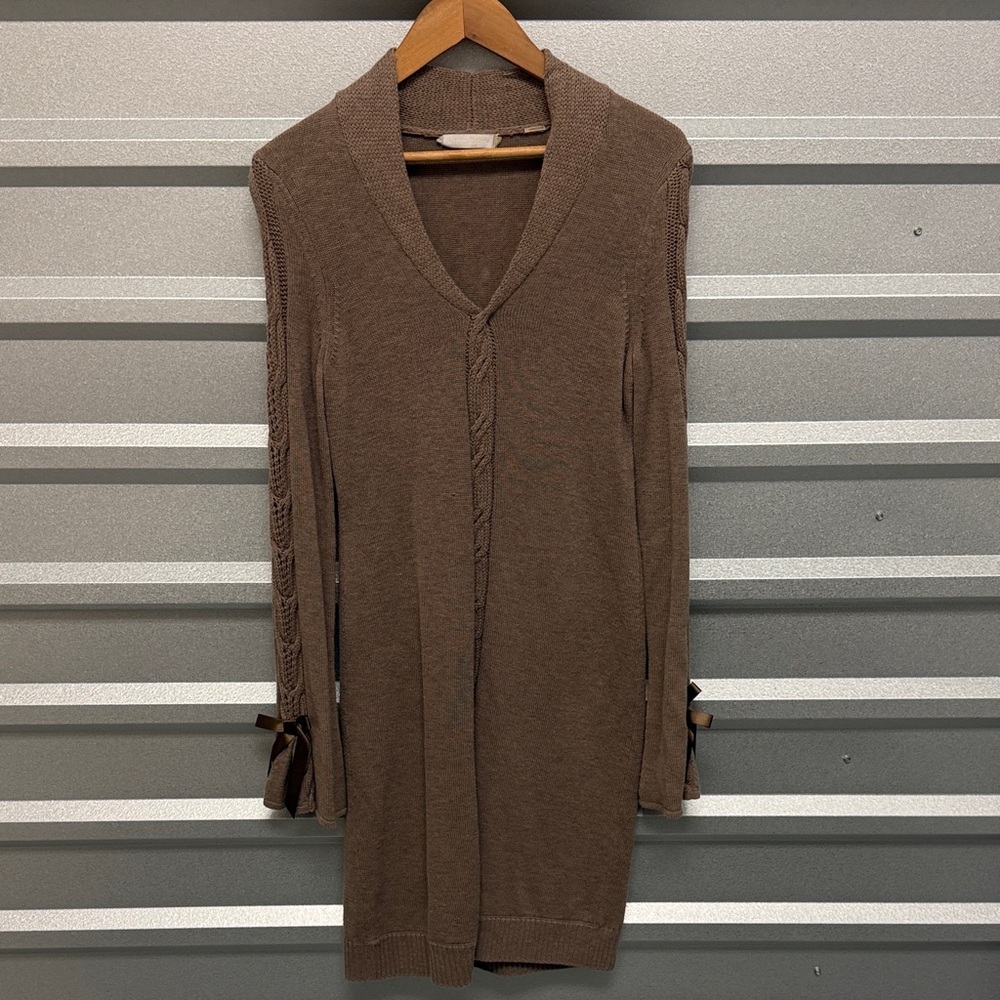 Badgley Mischka Vintage Brown V-Neck Women's BOW Sweater Dress Cottagecore Med